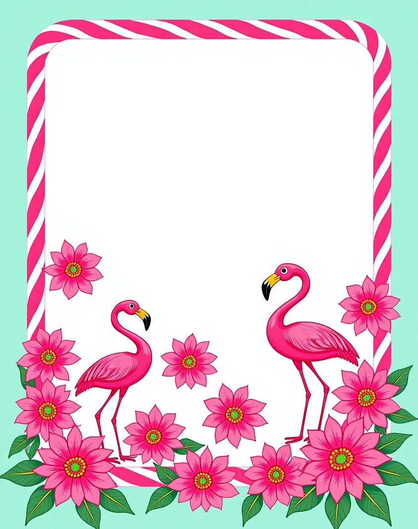 Pink Flamingo Tropical Floral Border Rug