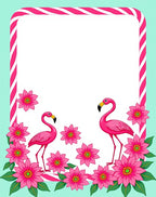 Pink Flamingo Tropical Floral Border Rug