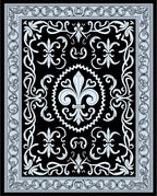 Black Fleur de Lis Scroll Border Rug