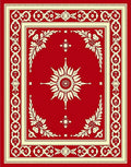Crimson Cream Floral Sunburst Border Rug