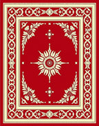Crimson Cream Floral Sunburst Border Rug