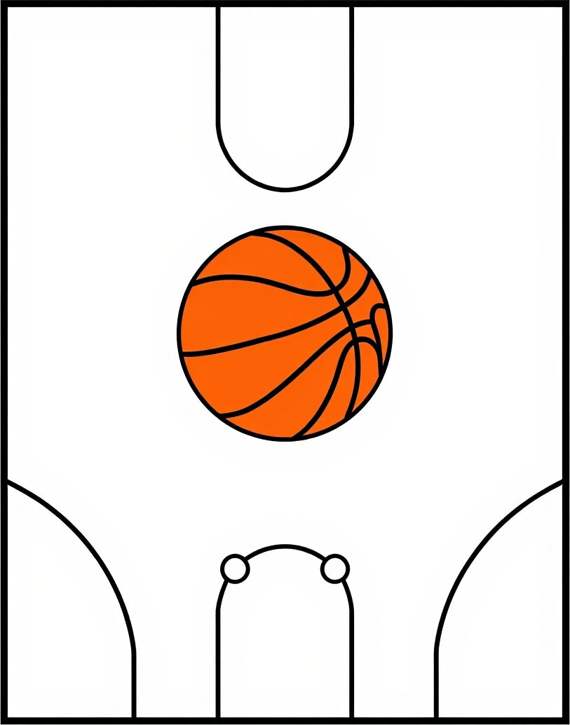 Orange Basketball Court Lines Rug