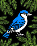 Bright Blue Jay Green Pine Fronds Rug