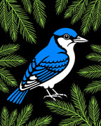 Bright Blue Jay Green Pine Fronds Rug