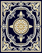 Navy Blue Golden Medallion Floral Rug