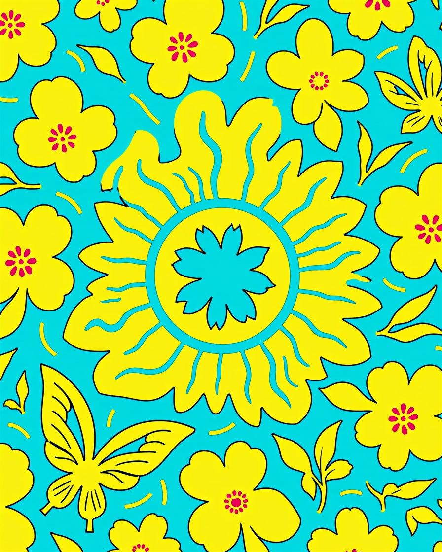 Bright Yellow Floral Butterfly Teal Rug