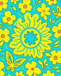 Bright Yellow Floral Butterfly Teal Rug