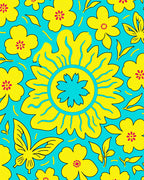 Bright Yellow Floral Butterfly Teal Rug