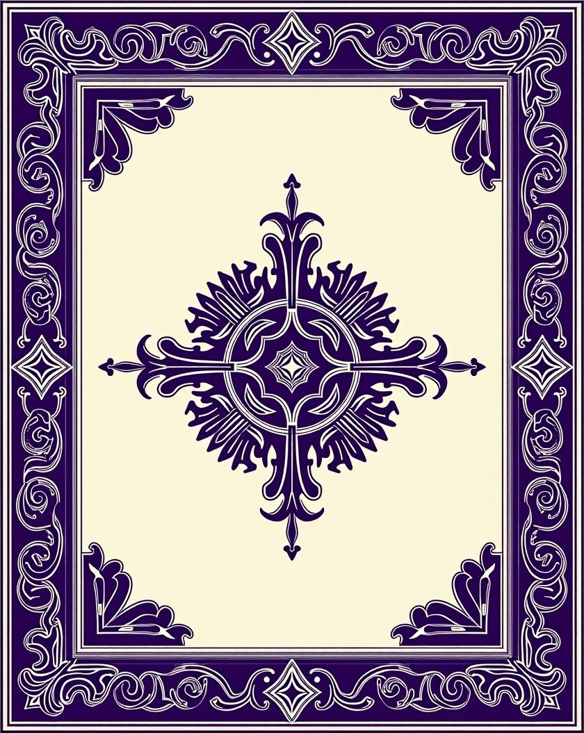Deep Purple Floral Frame Medallion Rug
