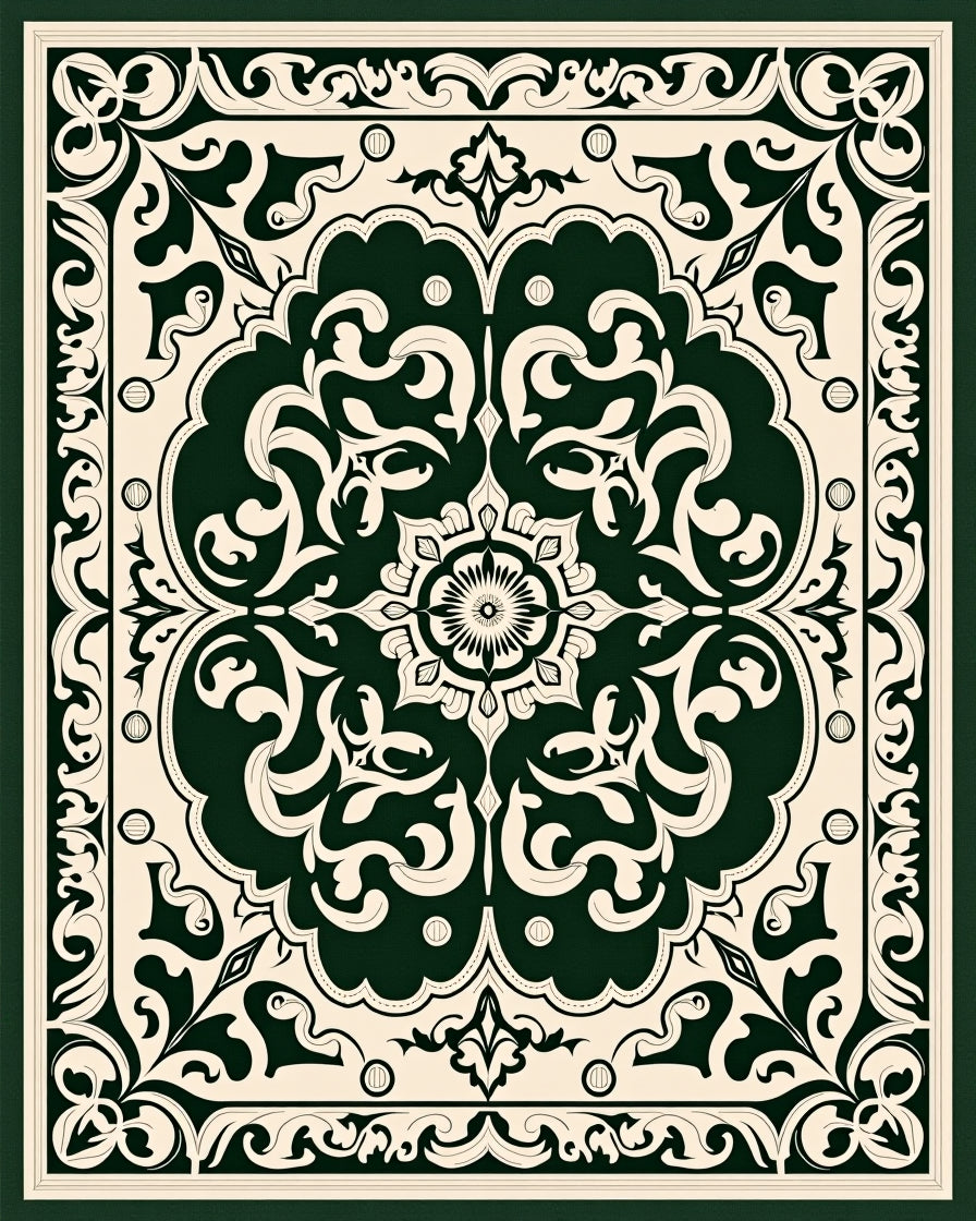 Emerald Cream Vintage Floral Rococo Rug