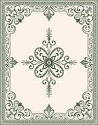 Dark Green Ornate Floral Border Rug