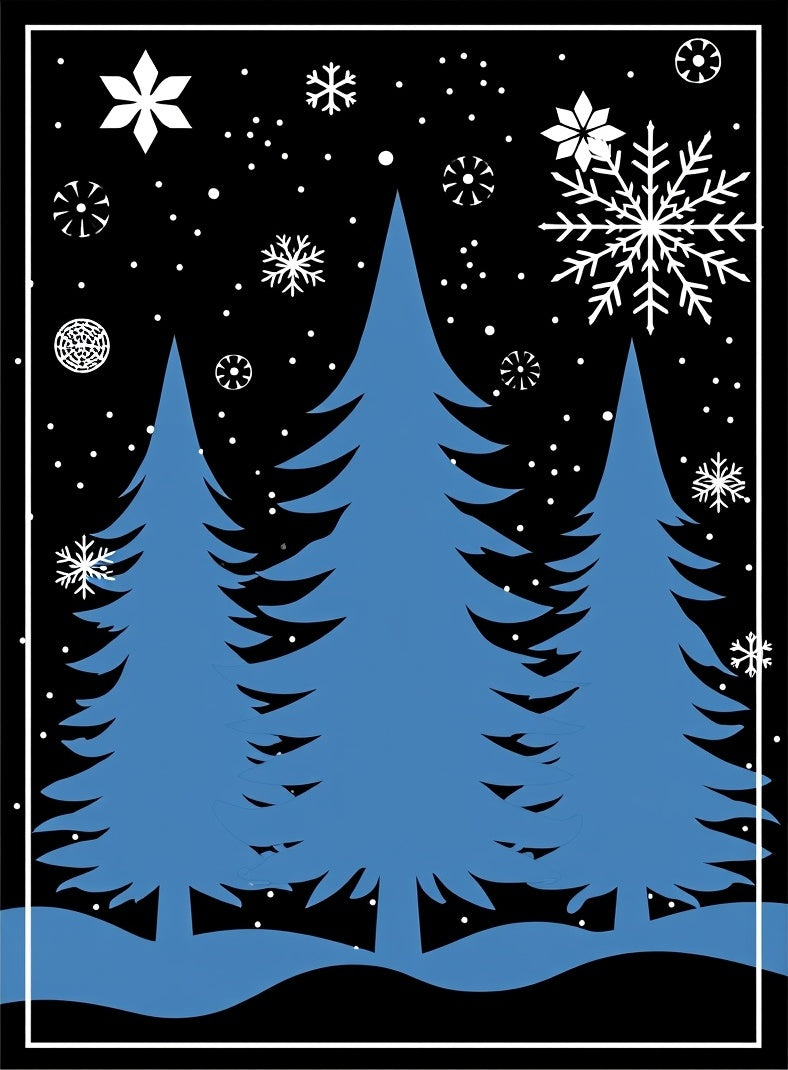Blue Pine Forest Snowfall Rug