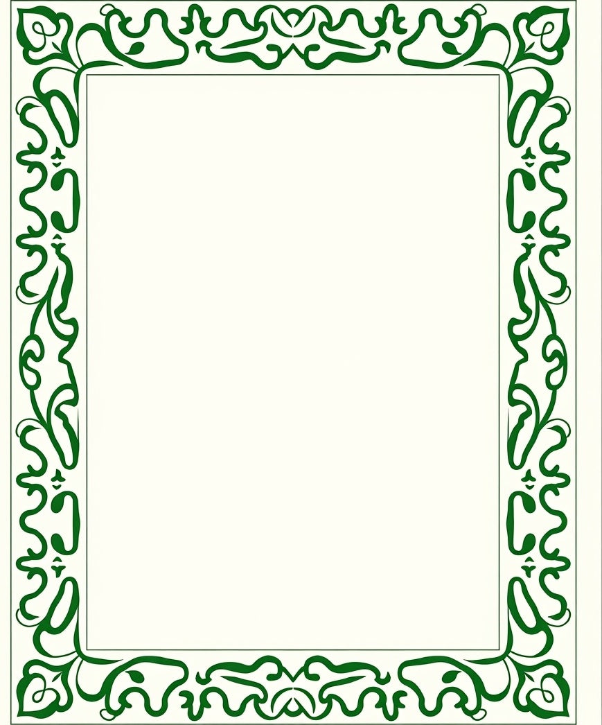 Elegant Emerald Art Nouveau Border Rug
