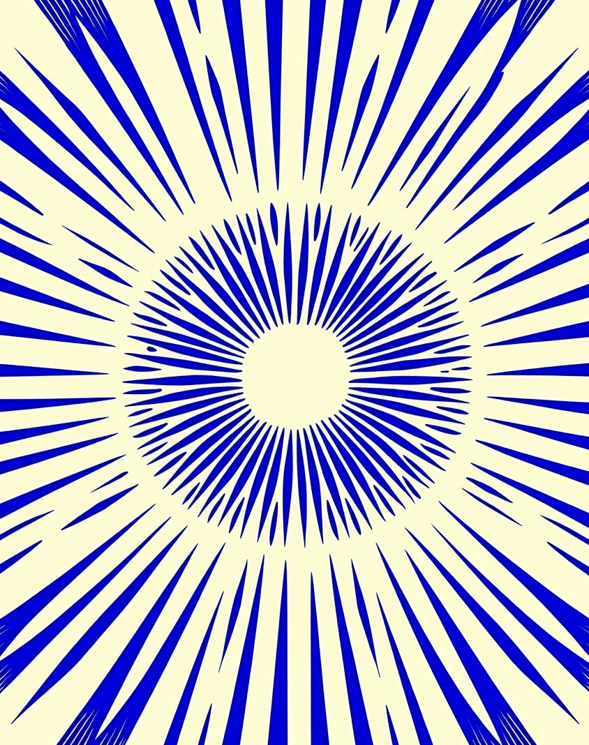 Bold Blue Sunburst Radial Graphic Rug