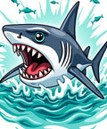 Aggressive Shark in Teal Blue Waves Rug
