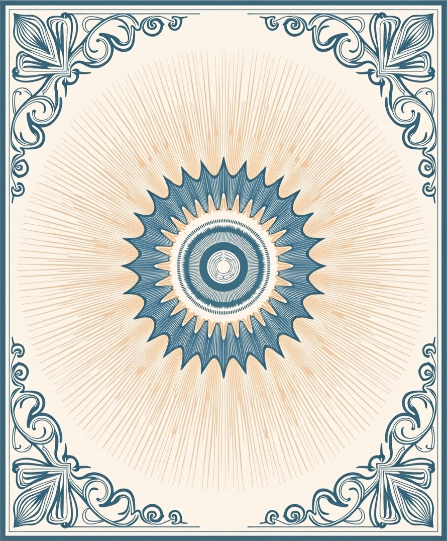 Blue Sunburst Circular Medallion Rug