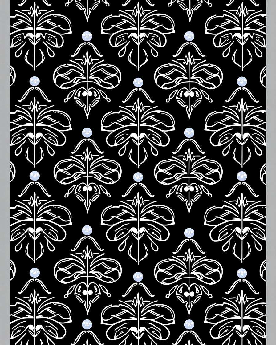 Classic White Damask Black Medallion Rug