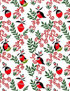Whimsical Red Bird Botanical Abstract Rug