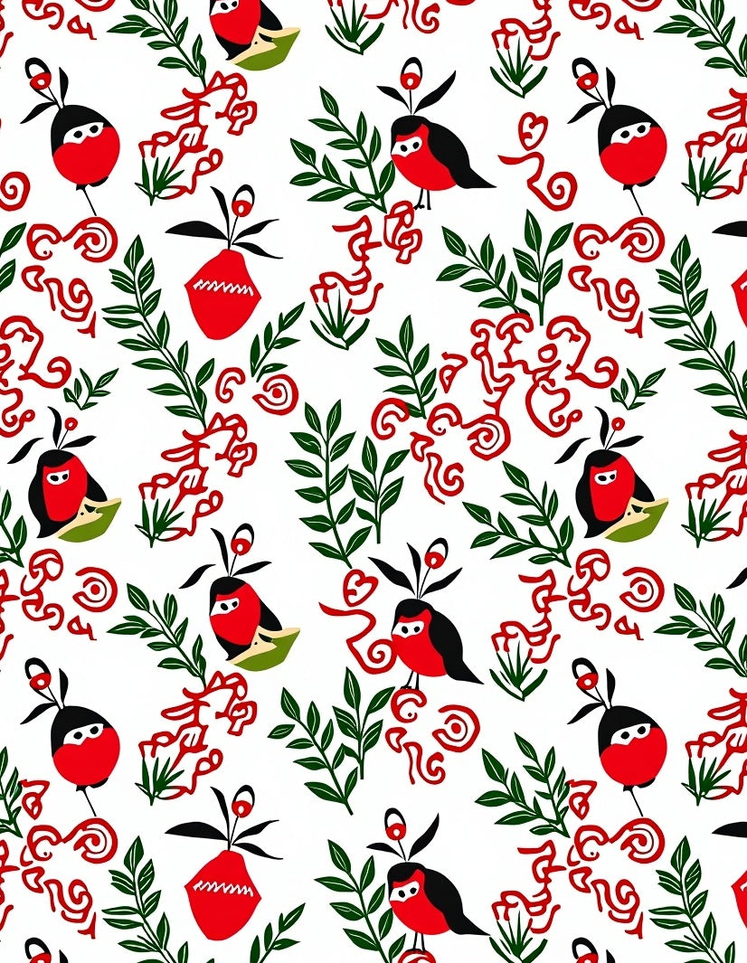 Whimsical Red Bird Botanical Abstract Rug