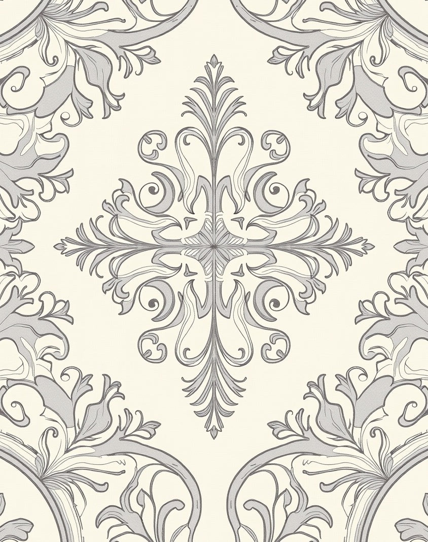 Elegant Cream Gray Floral Medallion Rug