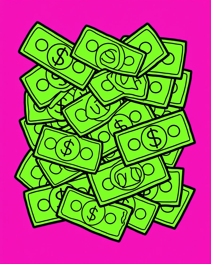 Neon Green Dollar Bills Pile Rug