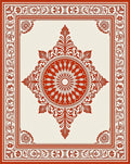 Crimson Sunburst Mandala Border Complement Rug