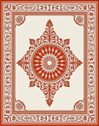 Crimson Sunburst Mandala Border Complement Rug