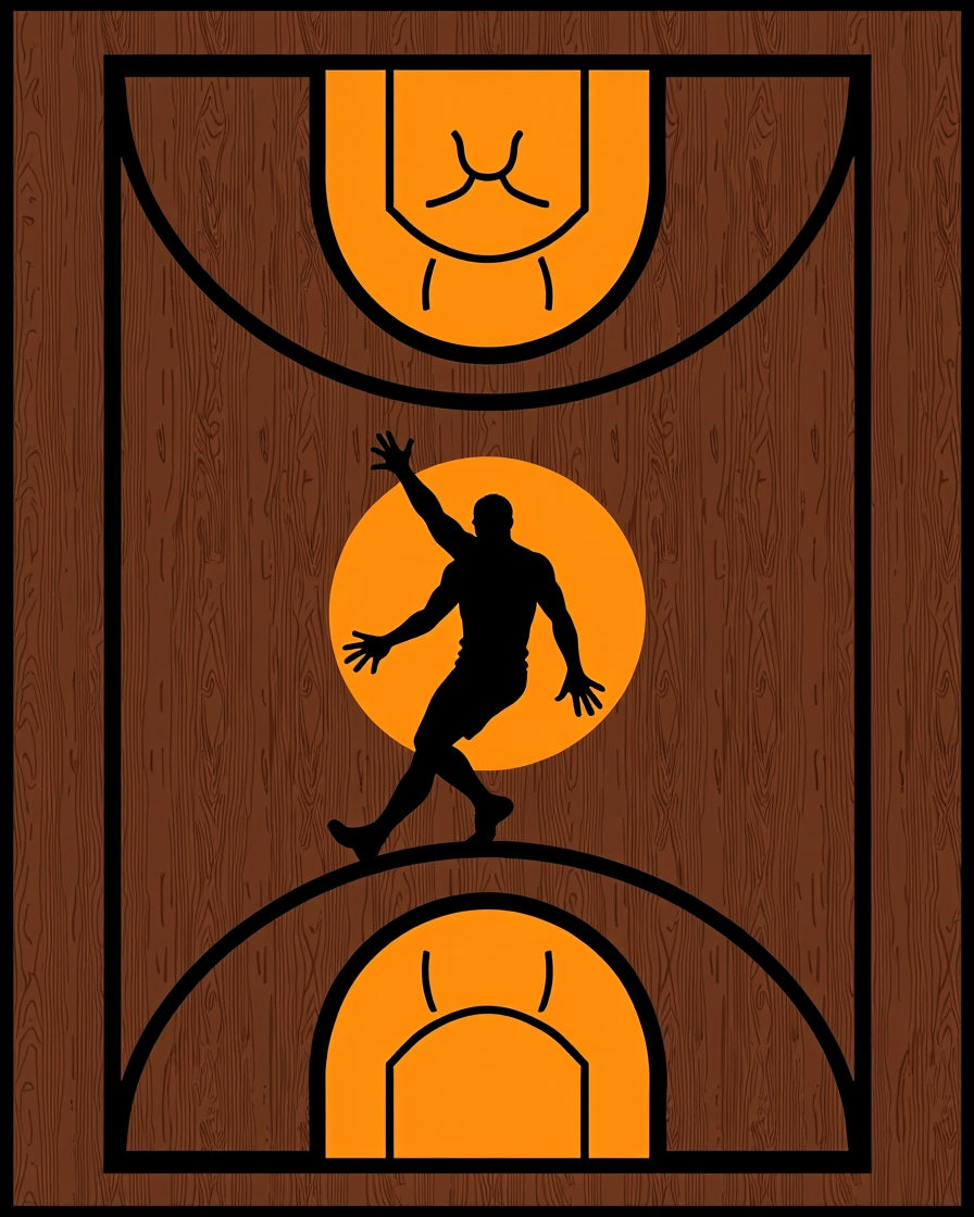 Wood Court Slam Dunk Silhouette Rug
