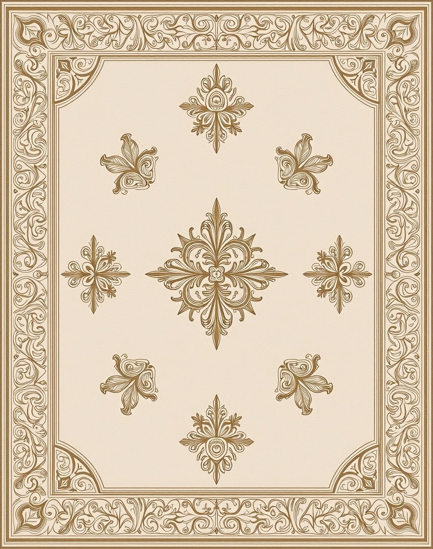 Ornate Gold Cream Floral Scroll Rug