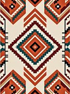 Terracotta Teal Geometric Diamond Tribal Rug