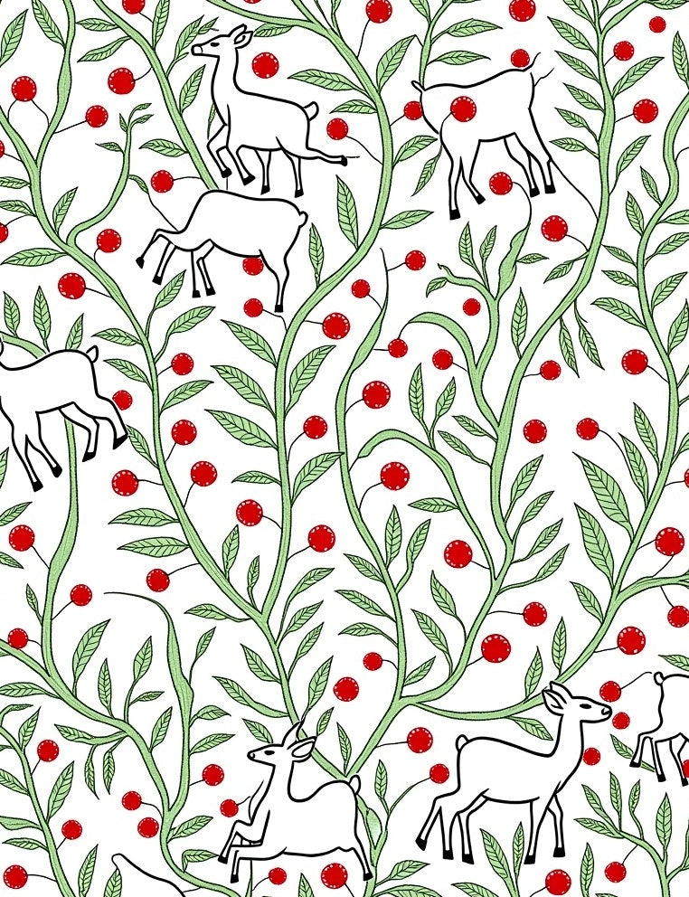 Whimsical White Deer Berry Vines Rug