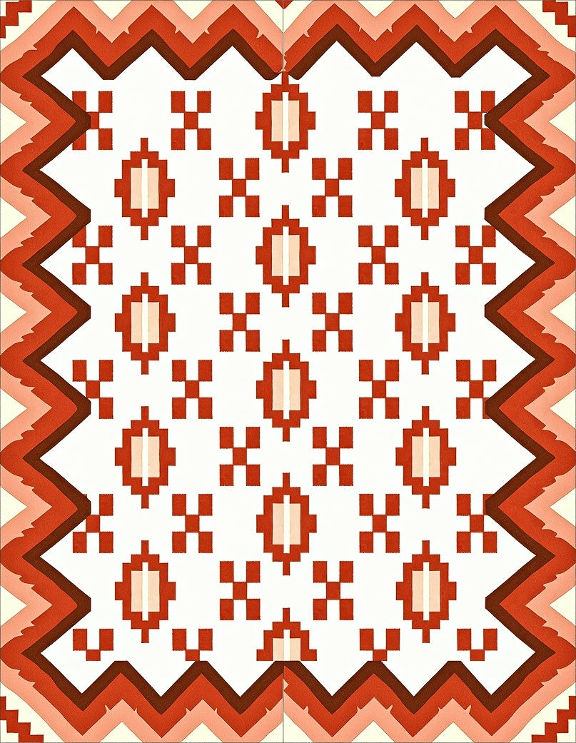 Red Geometric Diamond Chevron Rug