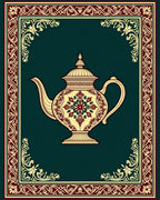 Crimson Floral Teapot Decorative Border Rug