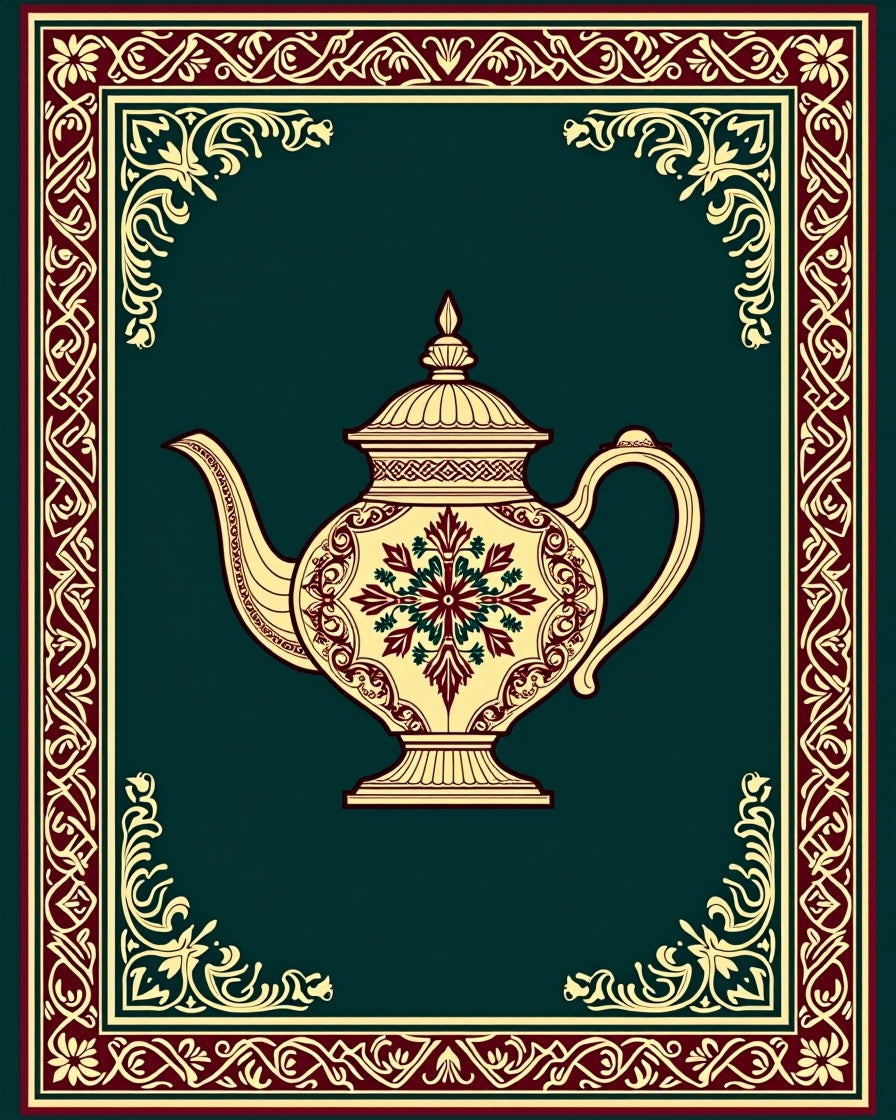 Crimson Floral Teapot Decorative Border Rug