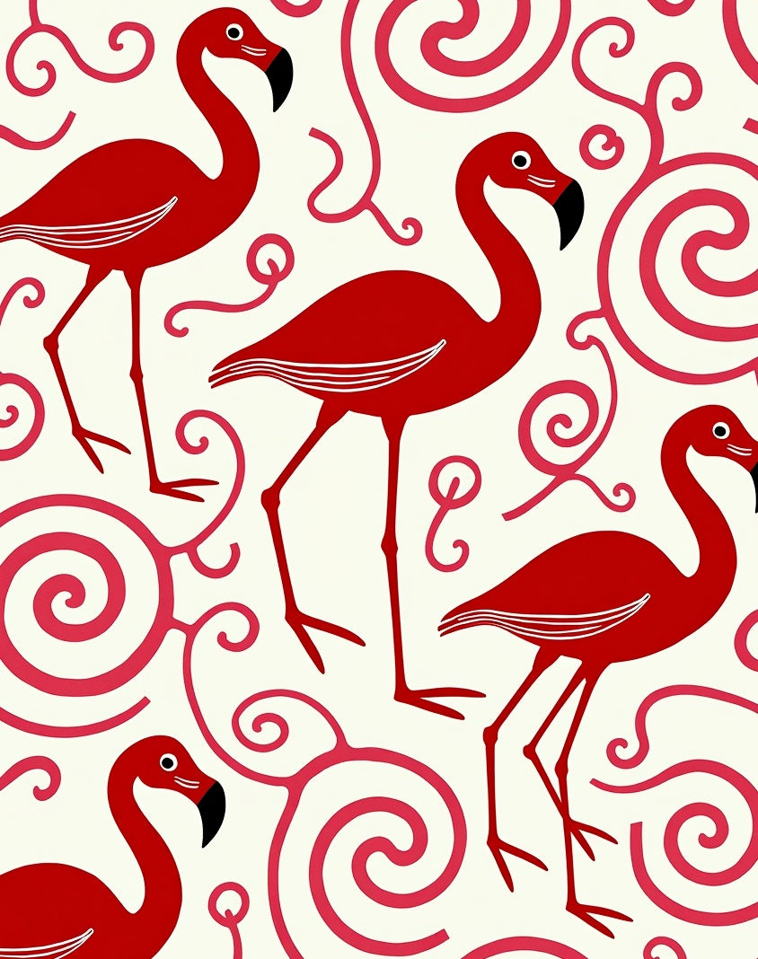 Crimson Flamingos with Pink Swirls Rug