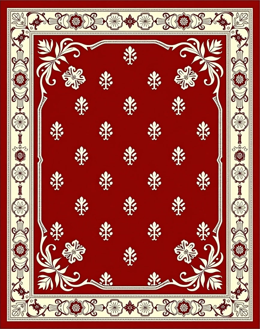 Crimson Ivory Floral Border Medallion Rug