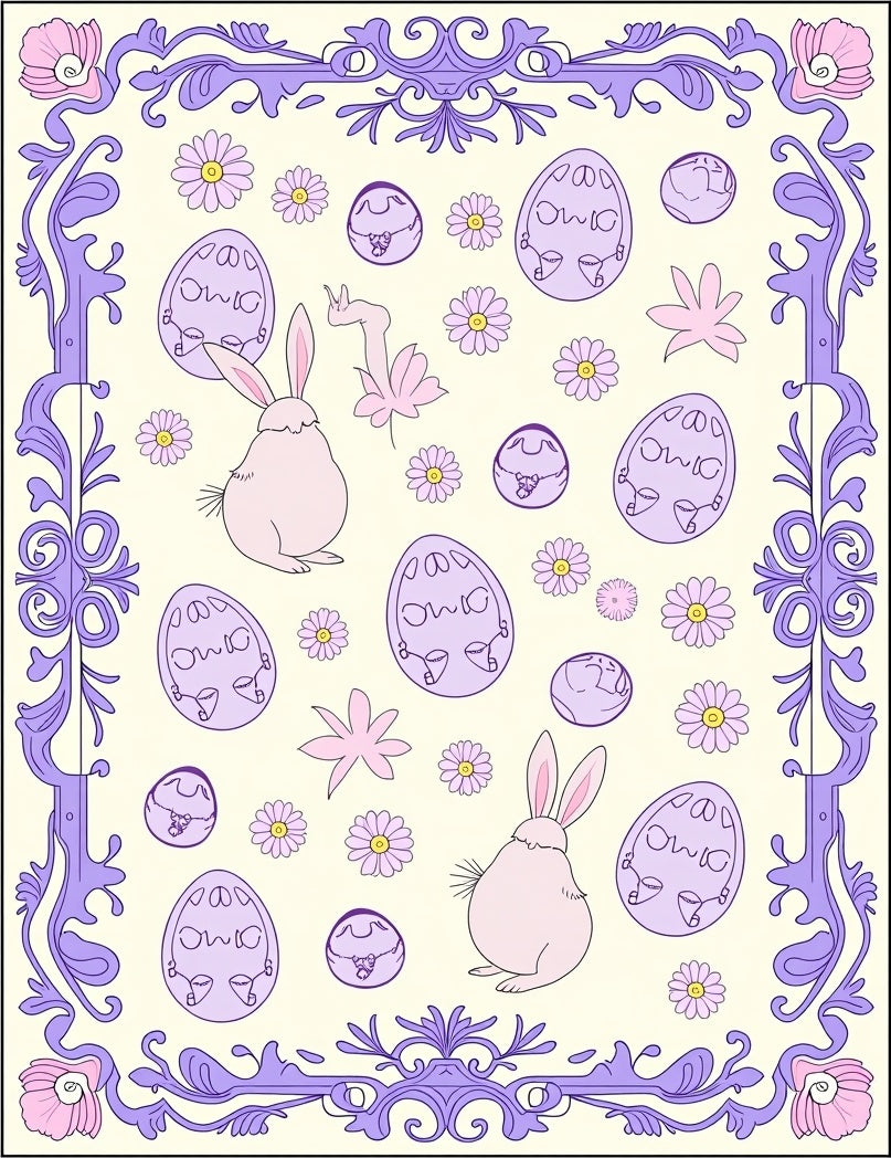 Pastel Purple Easter Bunny Eggs FloralRug Rug