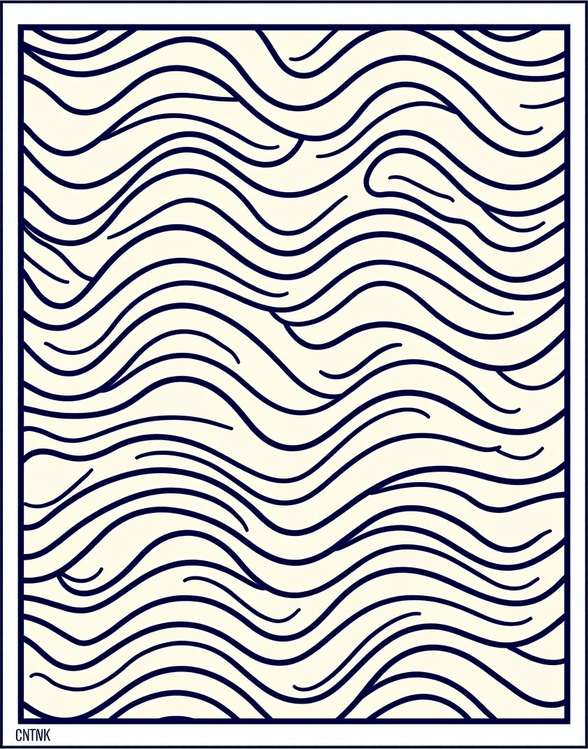 Cream Dark Blue Abstract Organic Lines Rug