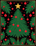 Festive Evergreen Tree Red Ornaments Rug