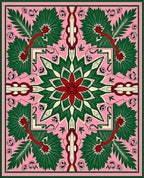 Pink With Green Floral Medallion Arrangement Rug