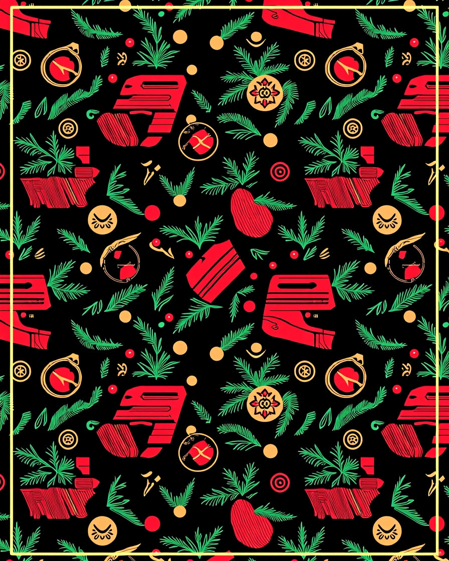 Red Green Gold Abstract Festive Foliage Rug