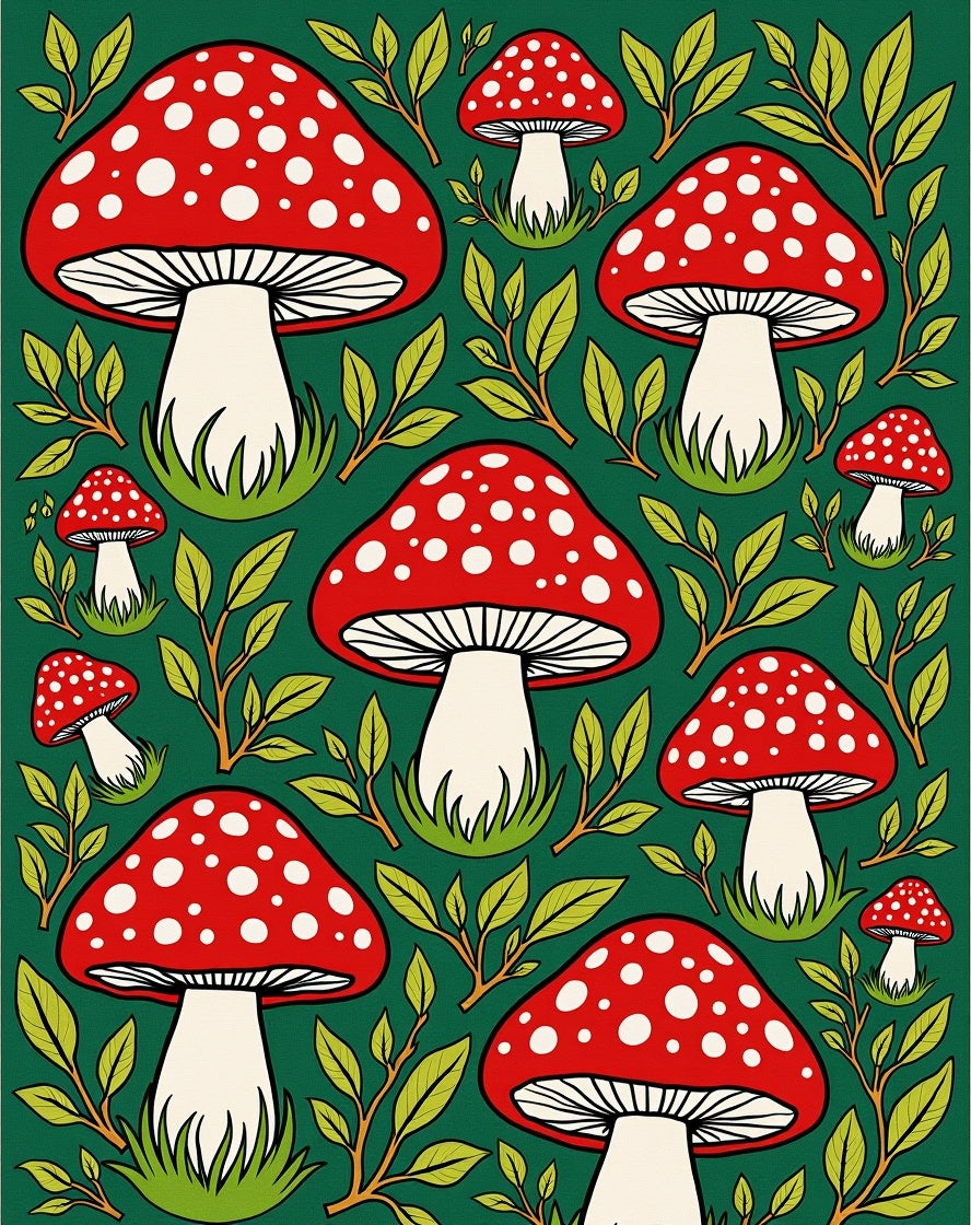 Whimsical Red And White Mushroom Forest Rug