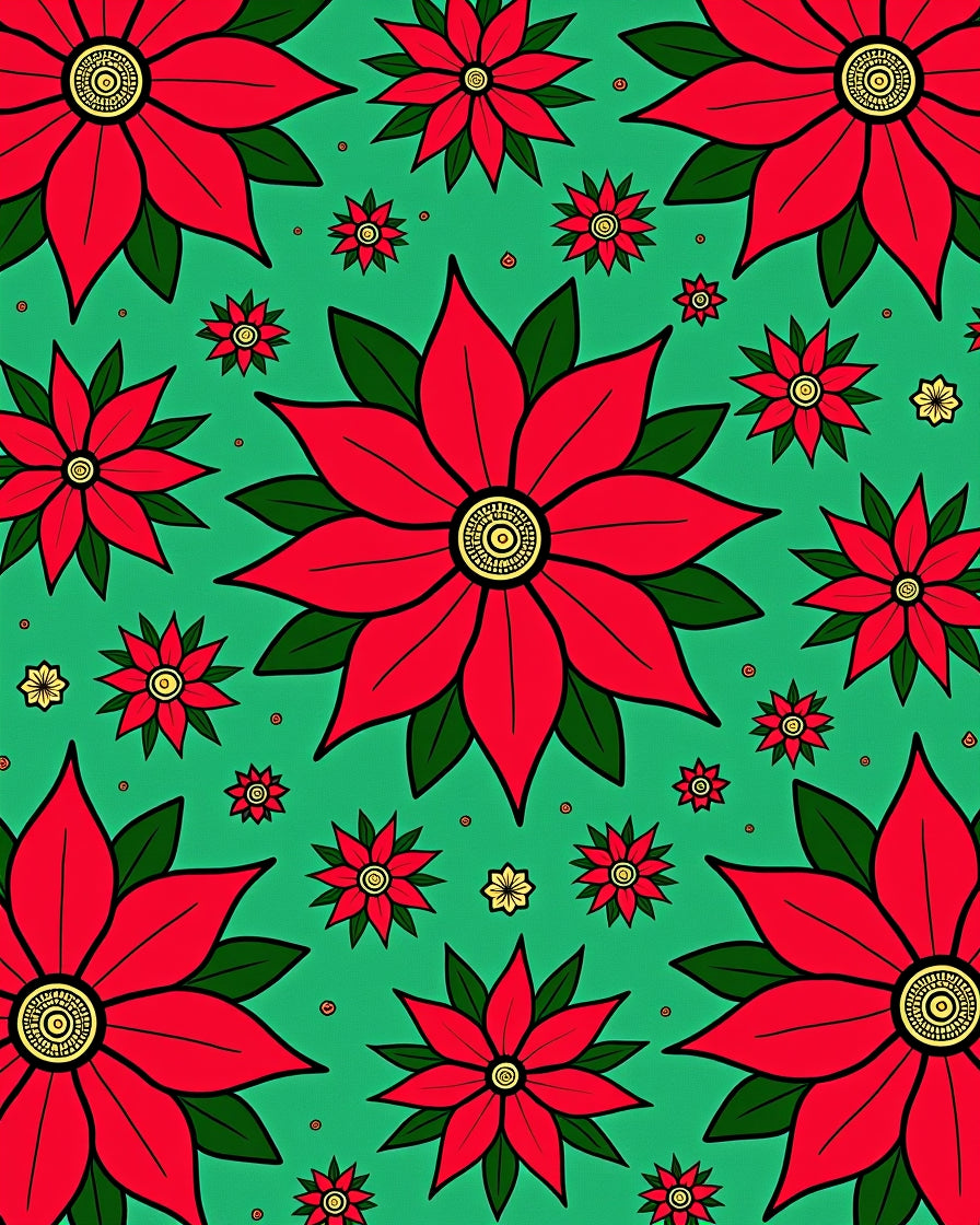 Large Red Poinsettia Green Floral Rug