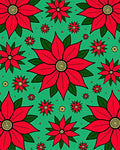 Large Red Poinsettia Green Floral Rug