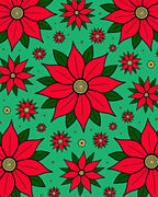 Large Red Poinsettia Green Floral Rug