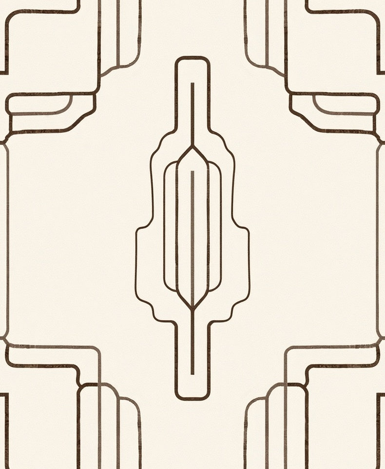 Cream and Brown Art Deco Lines Rug