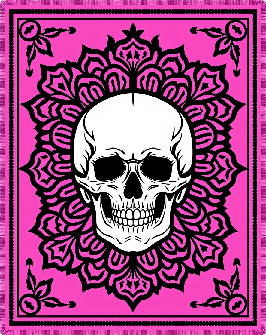 Vibrant Pink Skull Mandala Rug