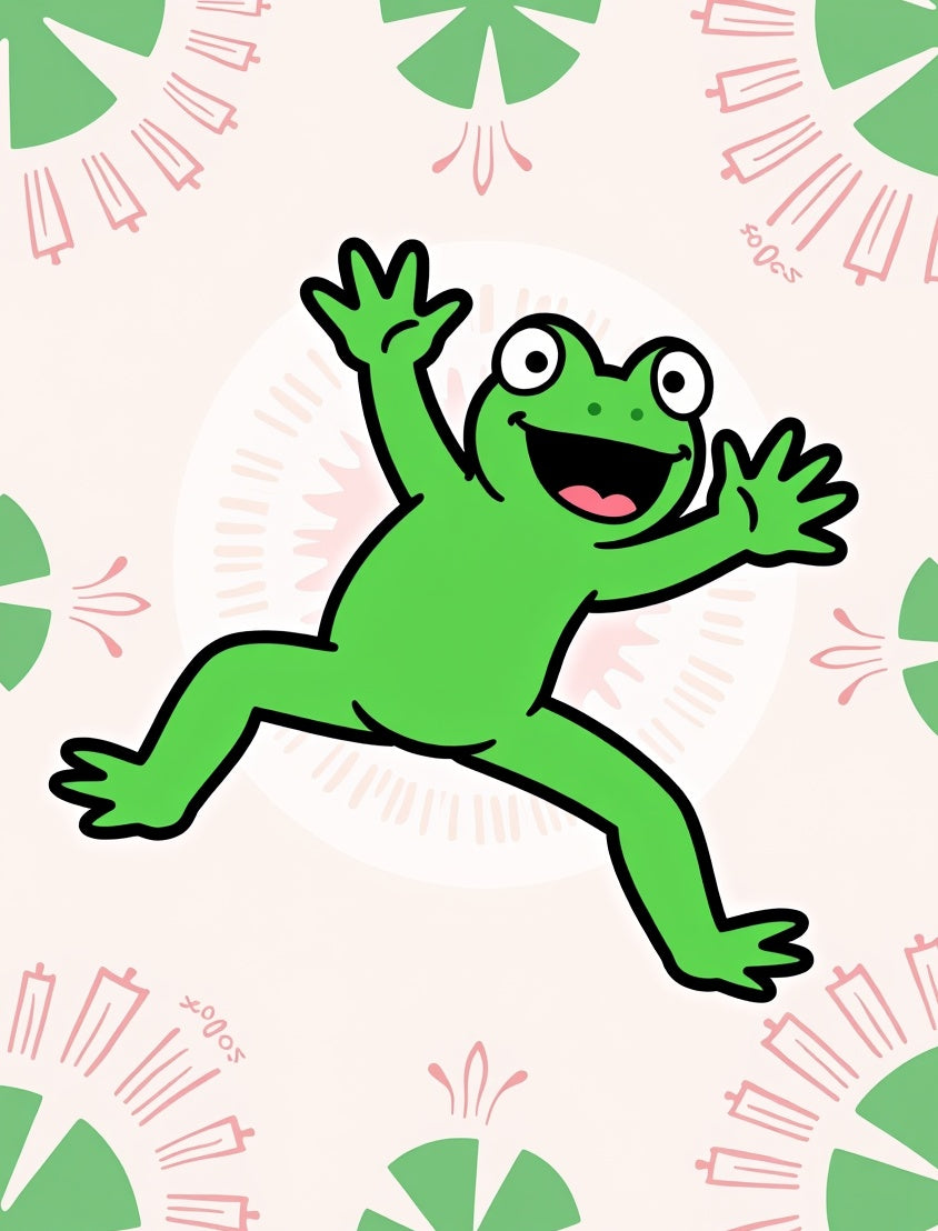 Jumping Green Frog Pink Floral Rug