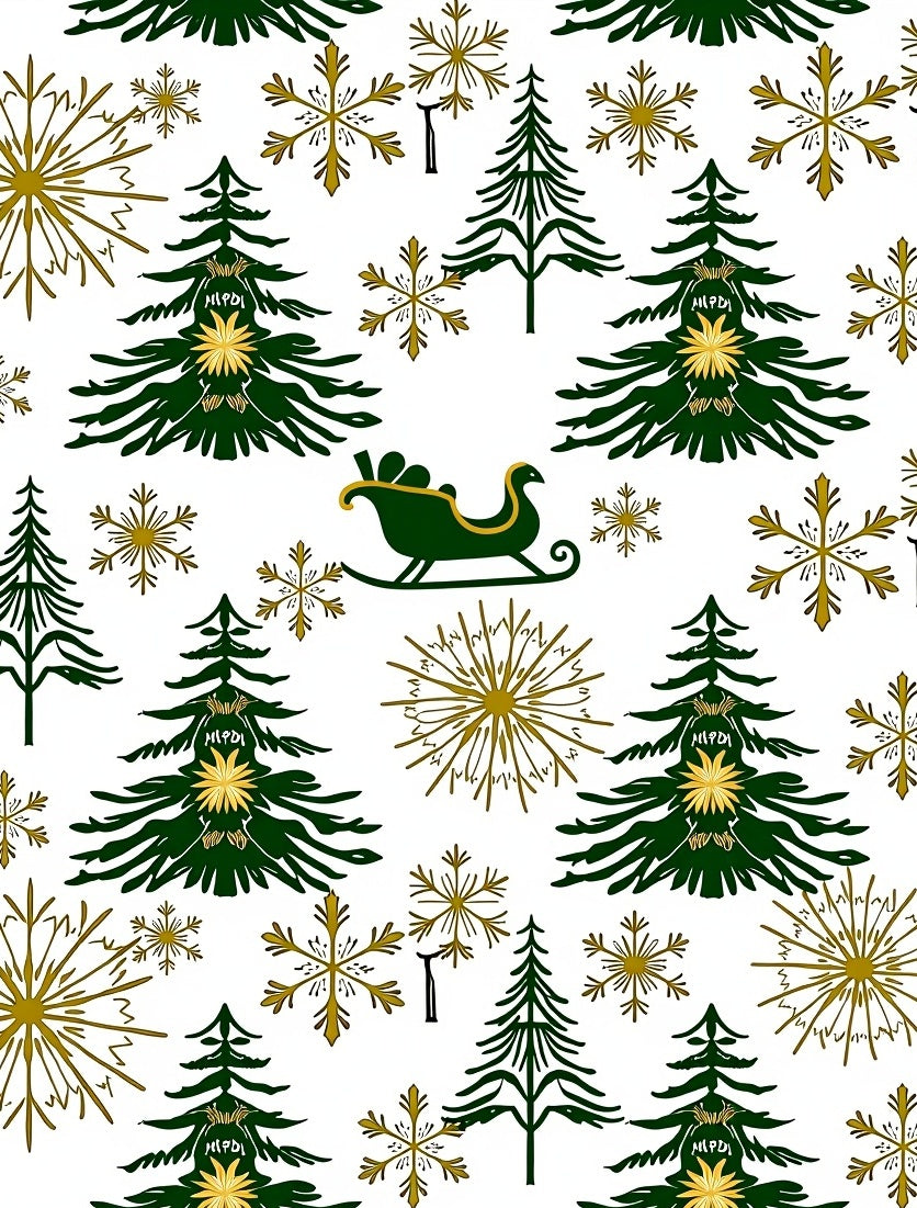 Green Pine Snowflakes Gold Sleigh Rug