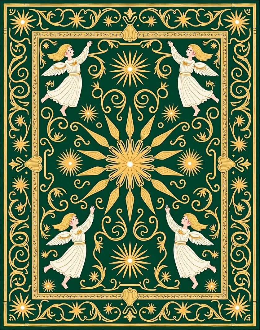 Emerald Angelic Golden Starburst Frame Rug